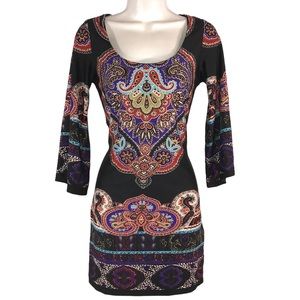 Y2K Bodycon Multi-Color Paisley Dress, Size S